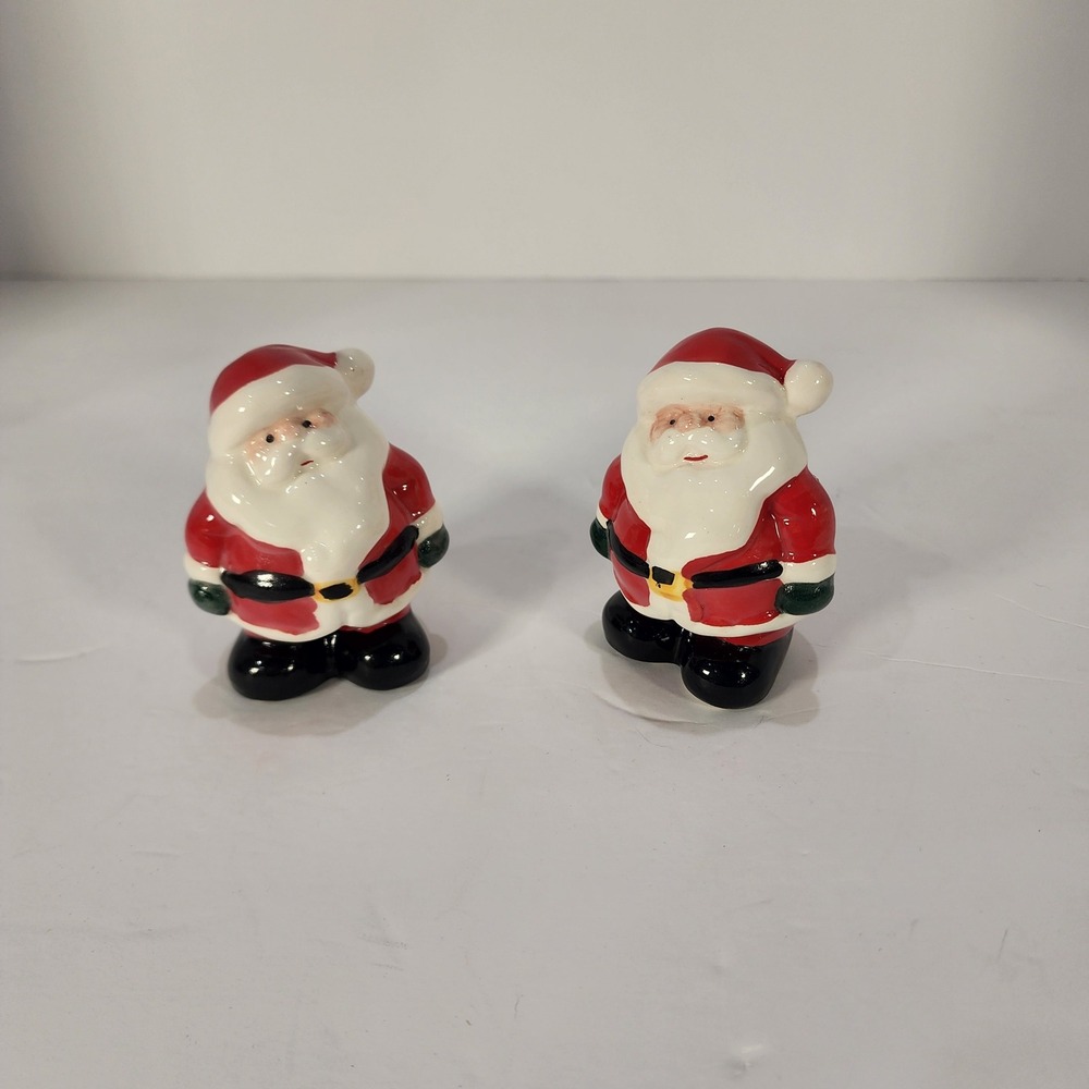 Vintage Christmas Santa Claus Ceramic Salt and Pepper Shakers Set Red White 3"